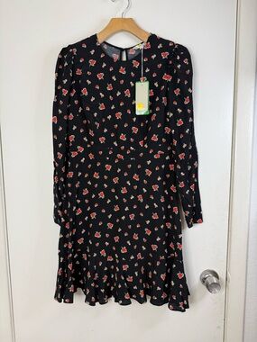 Boden NWT black and red floral, long sleeve mini dress 4